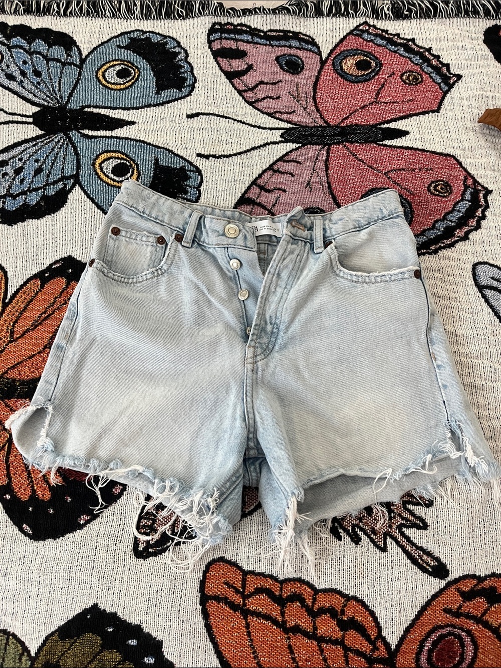 Light Wash Distressed Denim Shorts - Women